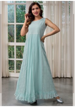 Blue Chinnon Designer Gown 